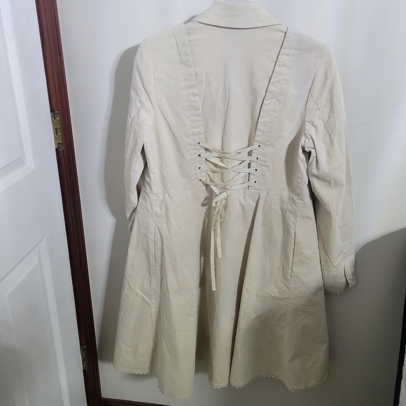 Cream Long Coat with Embroidered Details - Picture 7 of 16